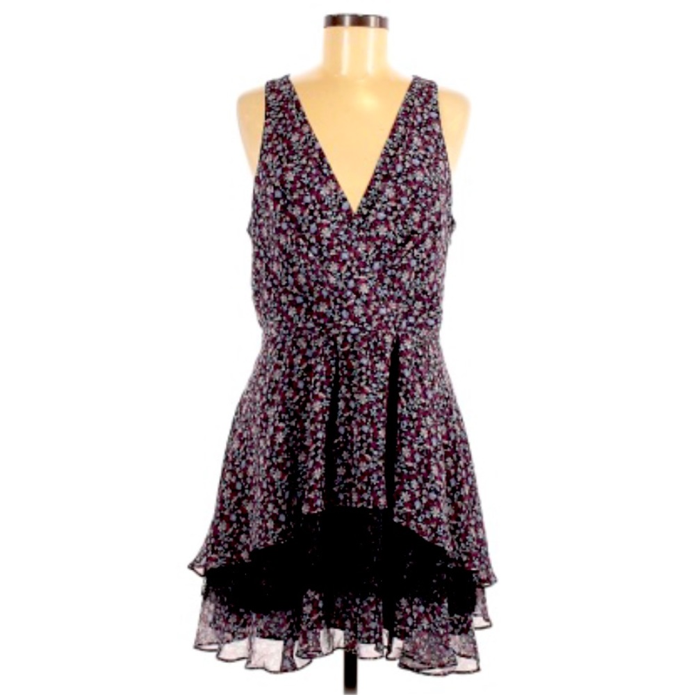 BCBGeneration Floral Purple Black Lace Dress